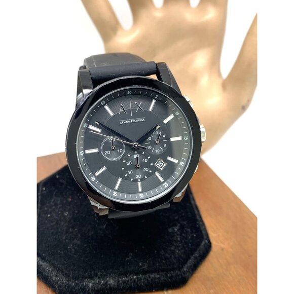 Armani Exchange Men's Watch AX1326 Quartz Chronograph Black Rubber Strap 44mm - Picture 13 of 14